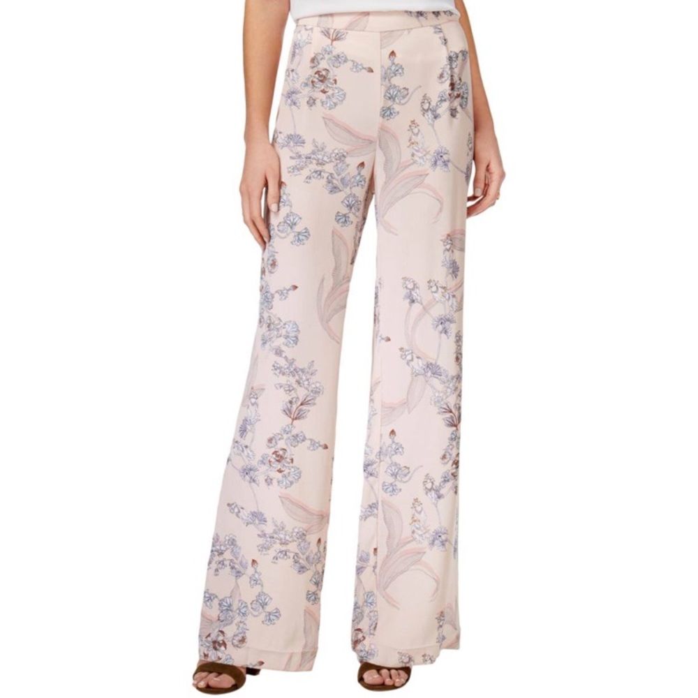 Pink Floral Polyester Pants